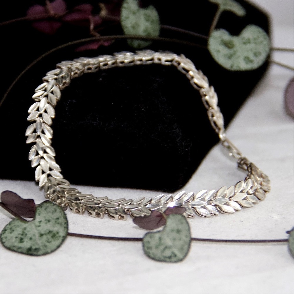 Bolivia Sterling Silver‎ Wheat Leaf Link Bracelet 925 Lobster Clasp 8 Inch
